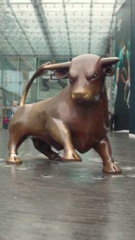 Vertikales-Video-Der-Statue-Vor-Dem-Einkaufszentrum-Bullring-Mit-Käufern-In-Birmingham,-Großbritannien